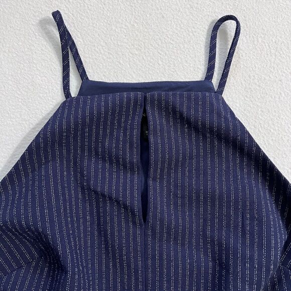 Banana Republic Navy Blue Stripe Sadie High Neck Peplum Top Camisole Tank 2 - Picture 3 of 9